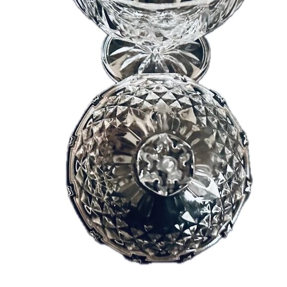 Longchamp Cut Crystal Footed Candy Dish w Lid Clear Geometric Pattern VTG '80s - Picture 6 of 9